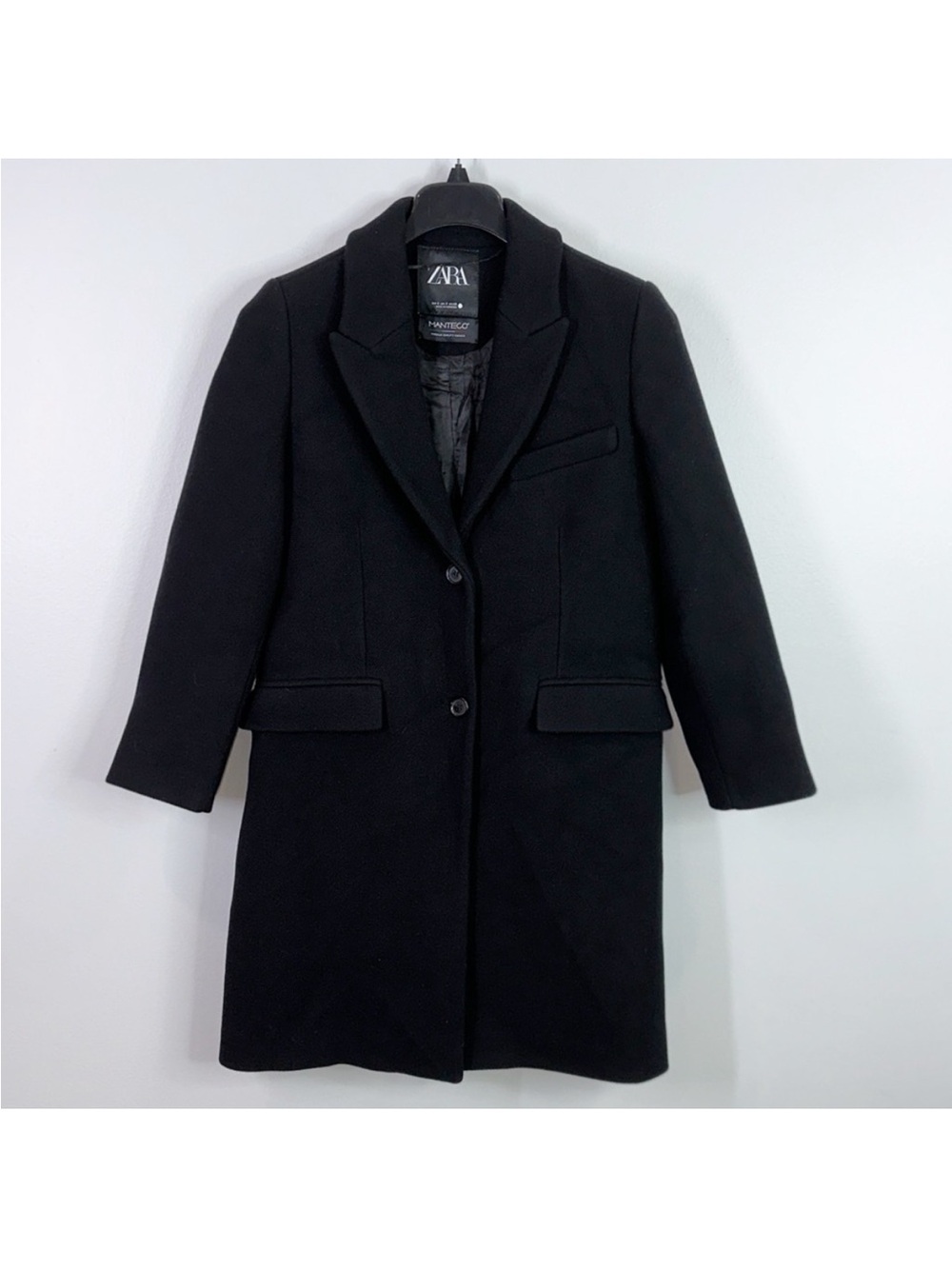 Zara Black Single-Breasted Wool Pea Coat